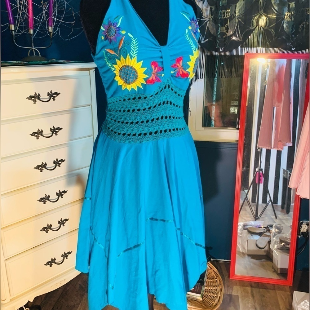 Authentic Mexican Halter Cotton Dress From MX Med/Lg Cruise Resort Vacation - Picture 2 of 5